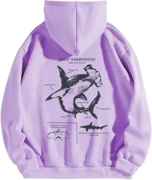 RICHTRUE Women Graphic Hoodies Y2k Hoodies Cute Preppy Pullover Sweater Hooded Oversized Graphic Sweatshirts Shark Sweatshirt