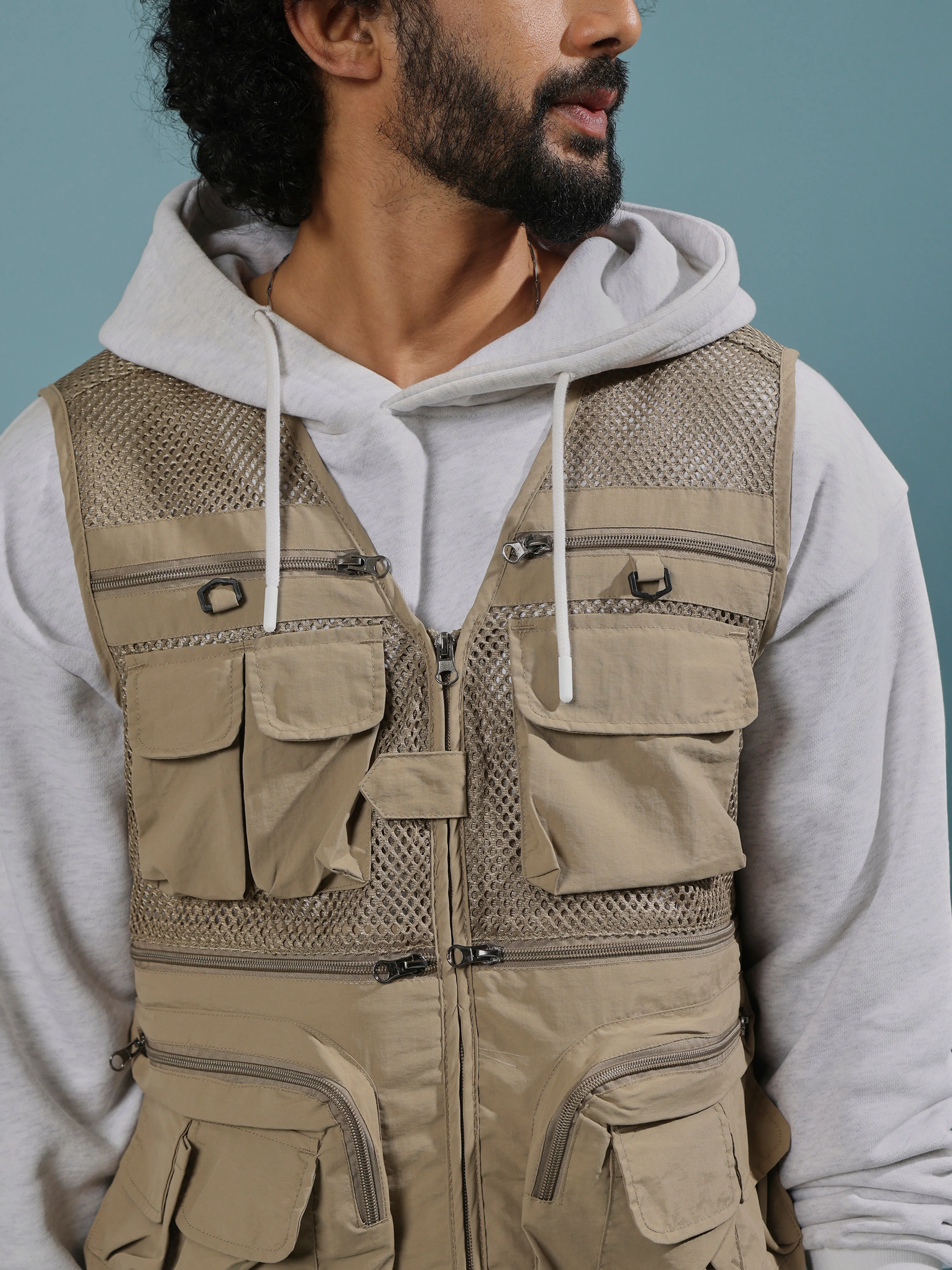 Romilya - Zippered Cargo Vest - Biege