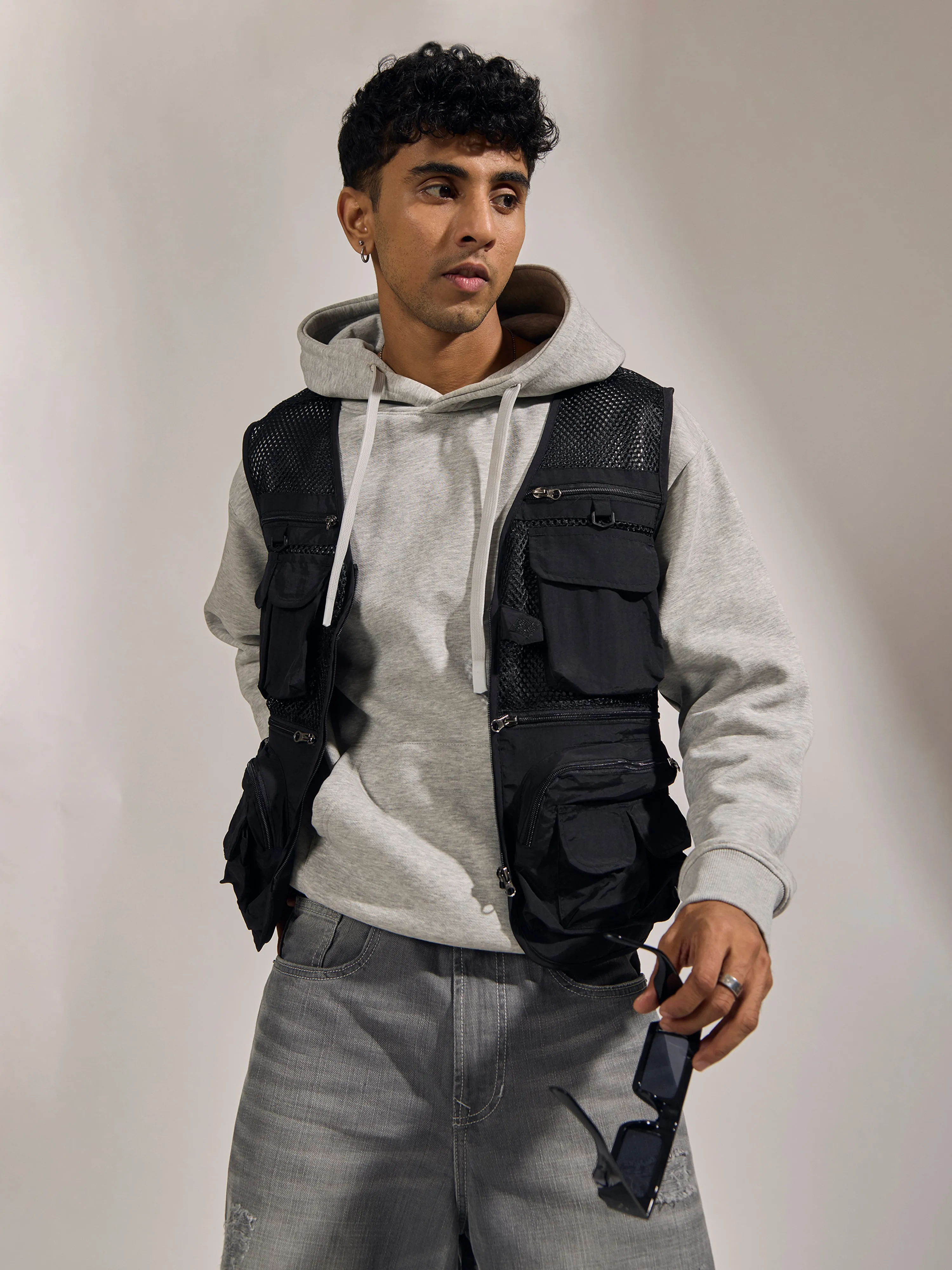Romilya - Zippered Cargo Vest - Black