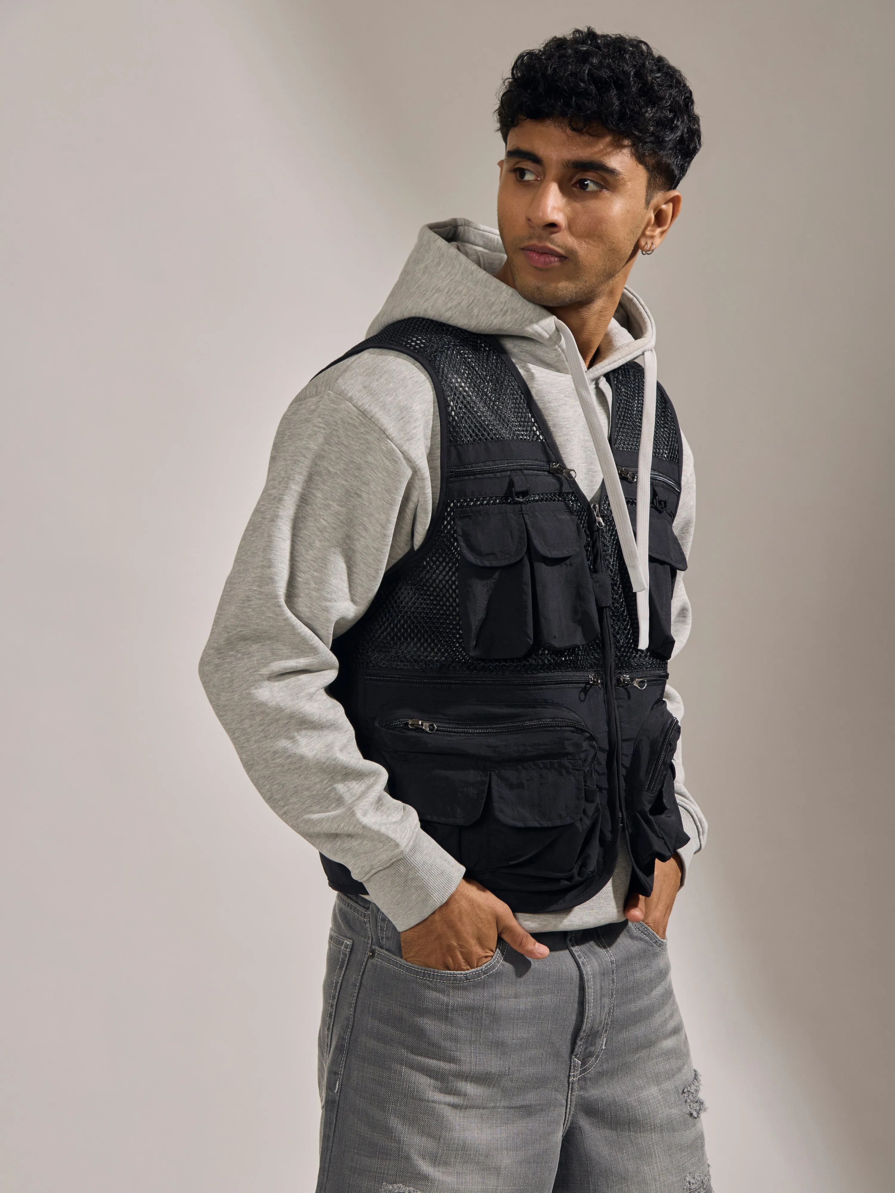 Romilya - Zippered Cargo Vest - Black