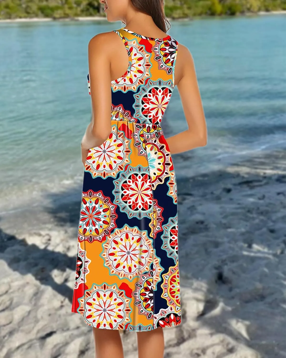 SimpleFun Womens Summer Sundresses Floral Sleeveless Beach Cover Up Tank Dress with Pockets
