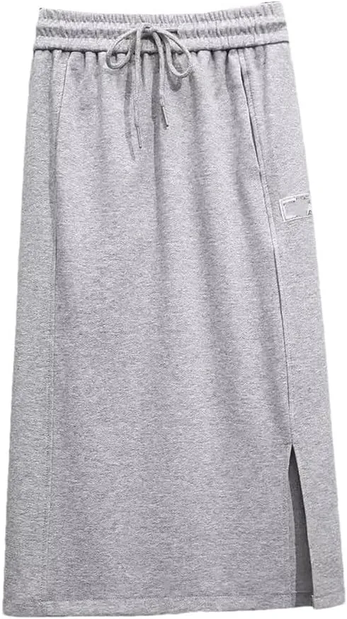 Spring Autumn Midi Skirts Casual Solid Color Ladies Skirts Thin Elastic Waist Lacing Drawstring Women's Skirts