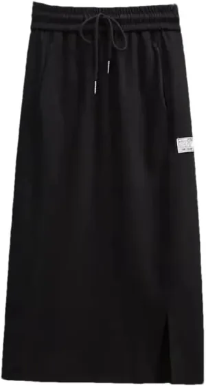 Spring Autumn Midi Skirts Casual Solid Color Ladies Skirts Thin Elastic Waist Lacing Drawstring Women's Skirts