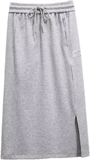 Spring Autumn Midi Skirts Casual Solid Color Ladies Skirts Thin Elastic Waist Lacing Drawstring Women's Skirts