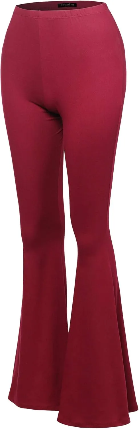 SSOULM Women's Stretchy Wide Leg High Waist Bell Bottom Flare Pants with Plus Size
