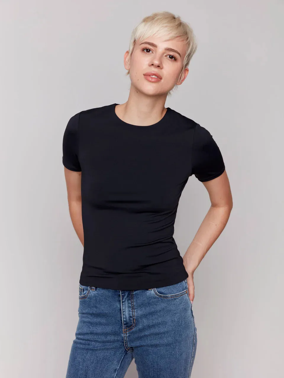 SUPER STRETCH TOP DOUBLE KNIT-BLACK