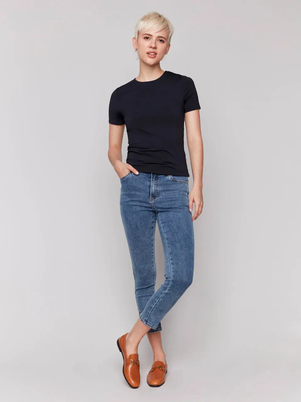 SUPER STRETCH TOP DOUBLE KNIT-BLACK