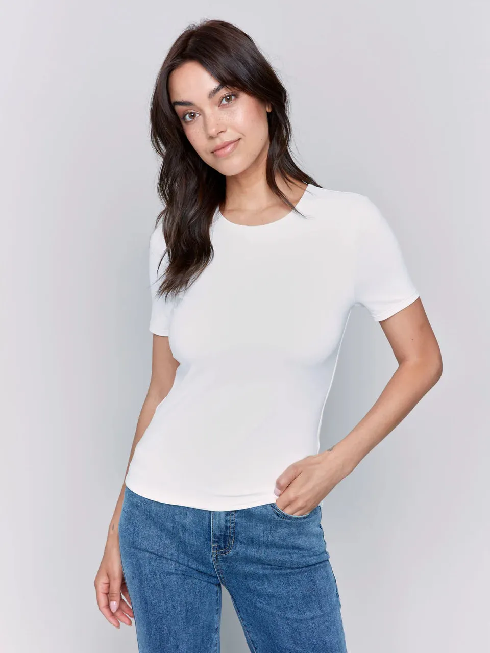 SUPER STRETCH TOP DOUBLE KNIT-WHITE