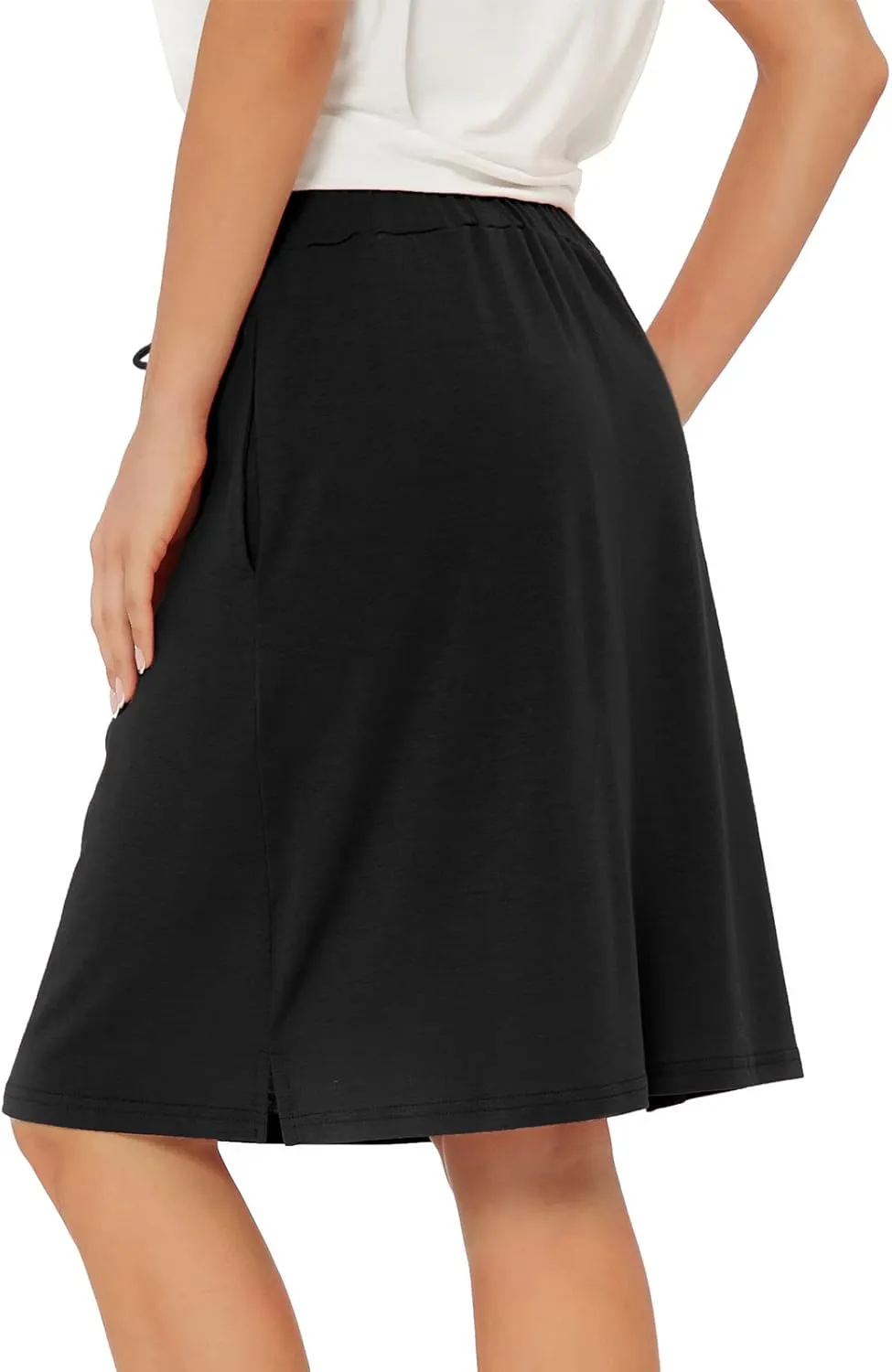 Tennis Skirt for Women with Pockets Athletic Skort Knee Length Golf High Waist Skirt Drawstring Shorts