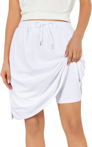 Tennis Skirt for Women with Pockets Athletic Skort Knee Length Golf High Waist Skirt Drawstring Shorts