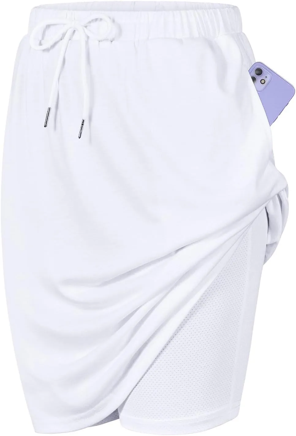 Tennis Skirt for Women with Pockets Athletic Skort Knee Length Golf High Waist Skirt Drawstring Shorts