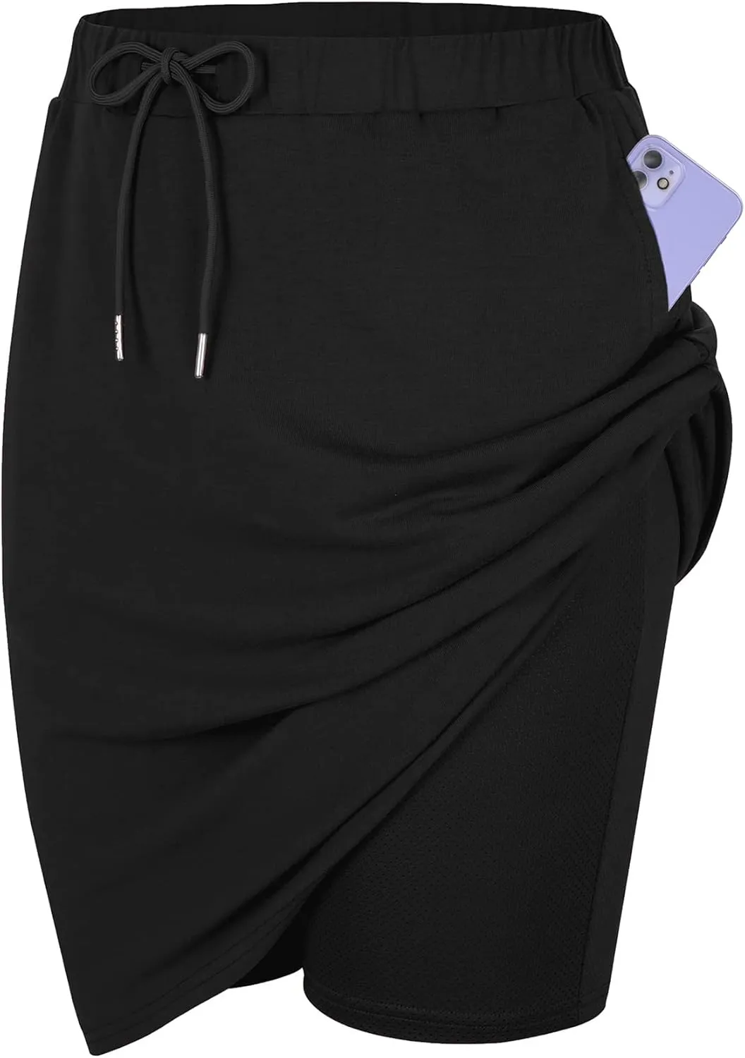 Tennis Skirt for Women with Pockets Athletic Skort Knee Length Golf High Waist Skirt Drawstring Shorts