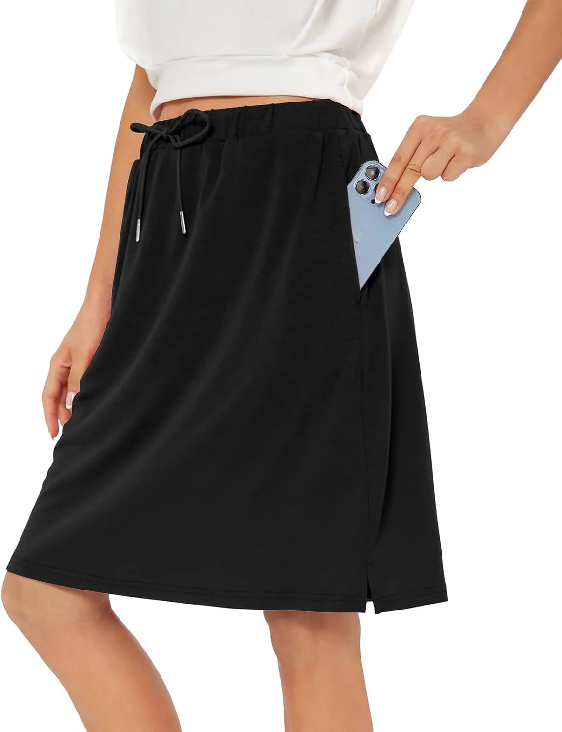 Tennis Skirt for Women with Pockets Athletic Skort Knee Length Golf High Waist Skirt Drawstring Shorts