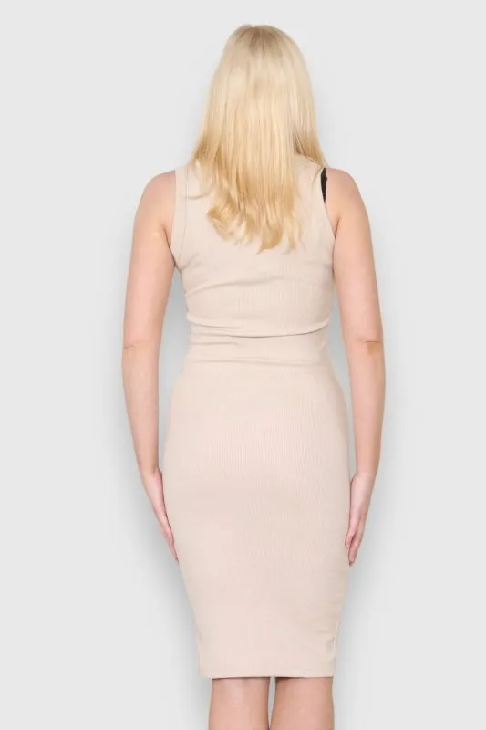 Thick rib cup detail button Midi dress