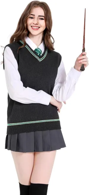 Unisex Vest Sweater Knited V-Neck Sleeveless Waistcoat Top Pullover Uniform Halloween Cosplay Costume Winter&Fall