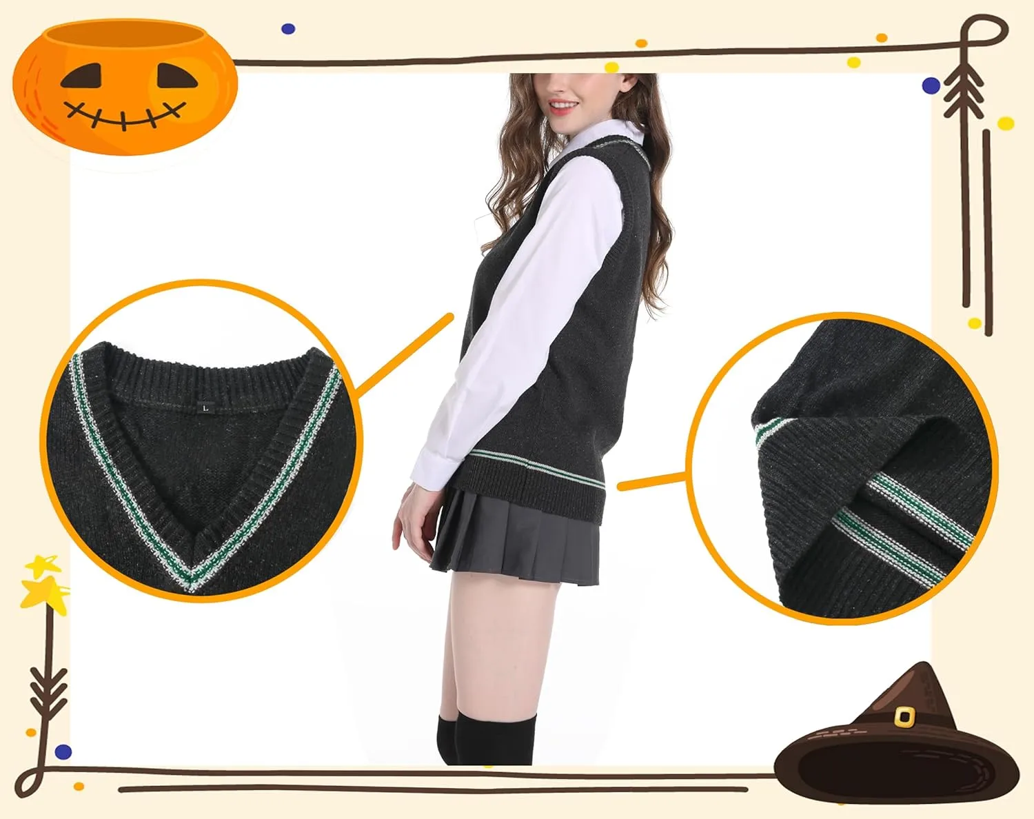 Unisex Vest Sweater Knited V-Neck Sleeveless Waistcoat Top Pullover Uniform Halloween Cosplay Costume Winter&Fall