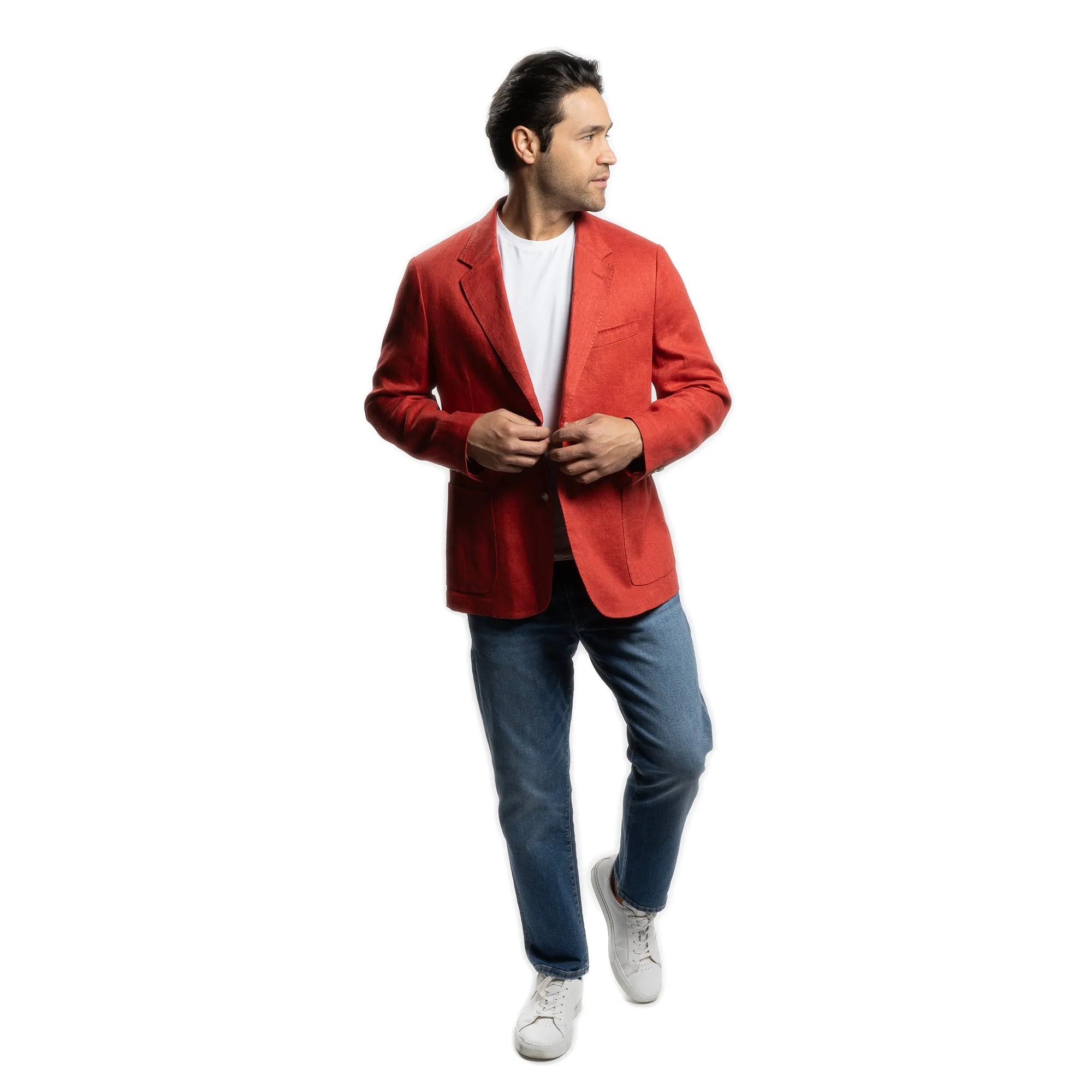 Unstructured Linen Jackets - Nantucket Red