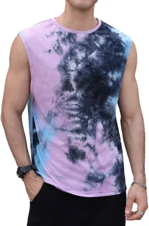 Verdusa Men's Tie Dye Round Neck Tank Top Casual Sleeveless Muscle Shirt