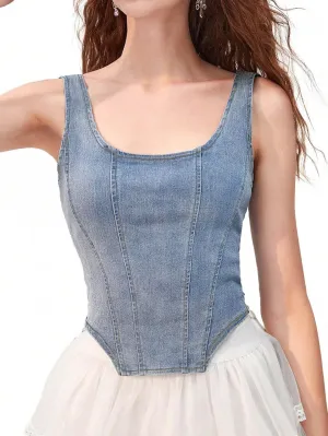 Verdusa Women's Zip Up Back Asymmetrical Scoop Neck Sleeveless Crop Tank Top