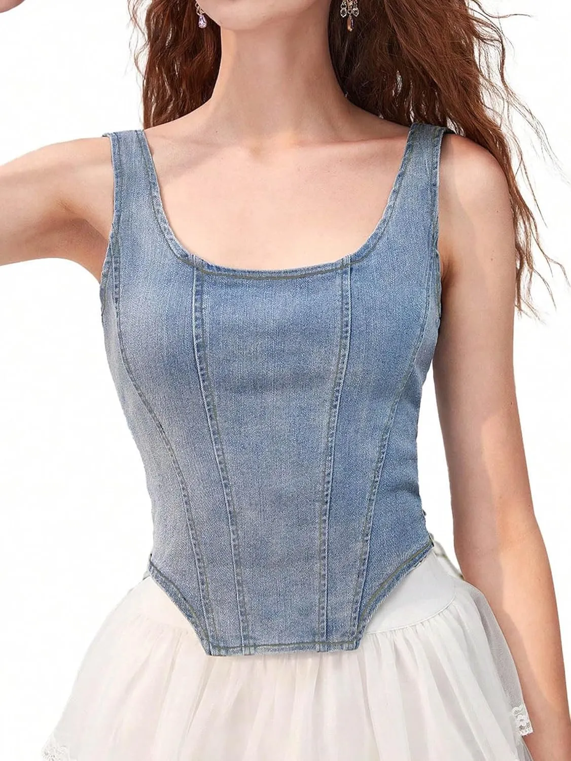 Verdusa Women's Zip Up Back Asymmetrical Scoop Neck Sleeveless Crop Tank Top