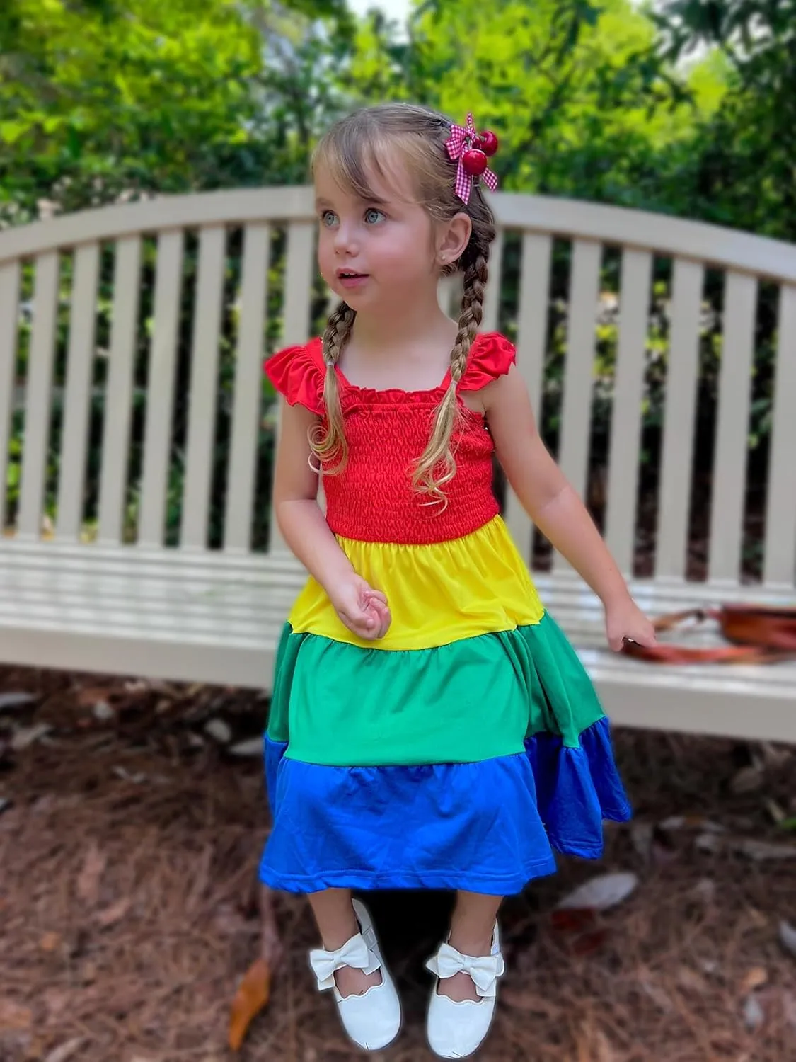 Vieille Toddler Girls Rainbow Dress Summer Ruffle Sleeveless Kids Princess Casual Dress 2-6 Years