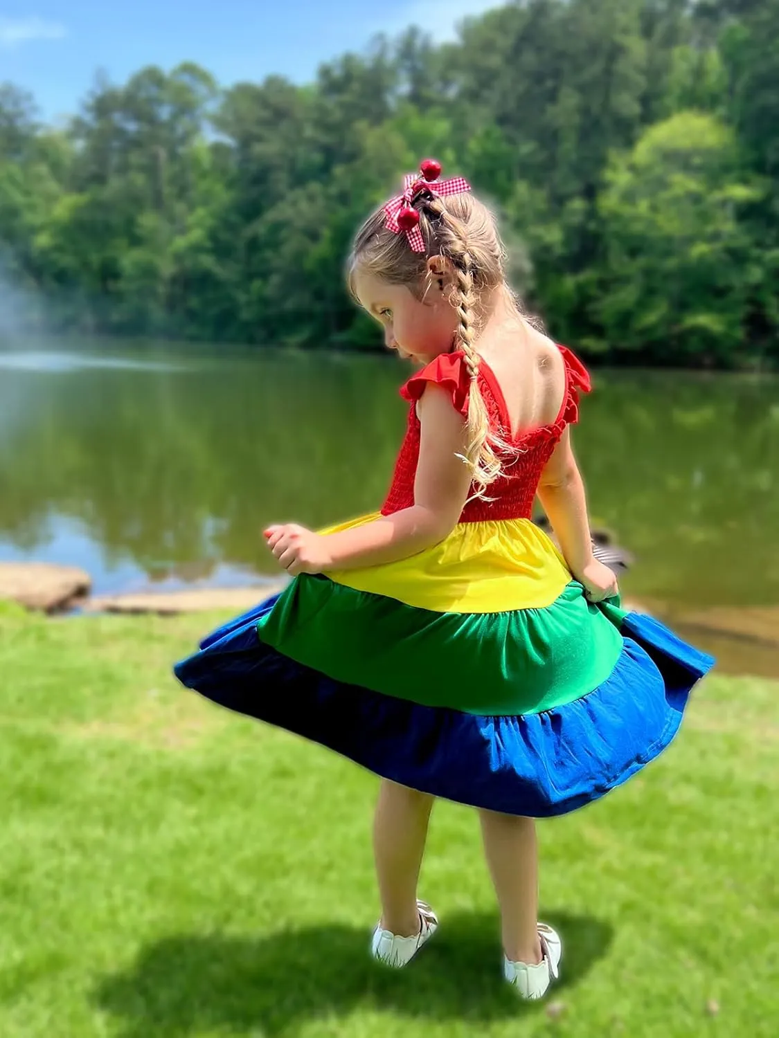 Vieille Toddler Girls Rainbow Dress Summer Ruffle Sleeveless Kids Princess Casual Dress 2-6 Years