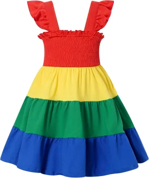 Vieille Toddler Girls Rainbow Dress Summer Ruffle Sleeveless Kids Princess Casual Dress 2-6 Years