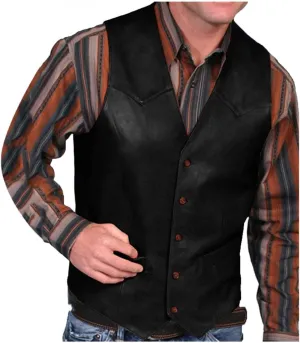 Vintage Leather Vest for Men Casual V Neck Button Down Waistcoat Slim Fit Western Cowboy Vest Sleeveless Jacket Winter