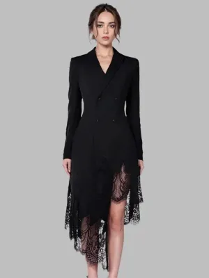 Wenkouban-Winter outfits Christmas Irregular Lace Hem Double Breasted Slim Waist Blazer