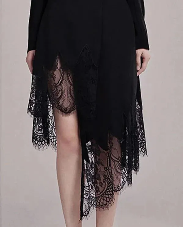 Wenkouban-Winter outfits Christmas Irregular Lace Hem Double Breasted Slim Waist Blazer