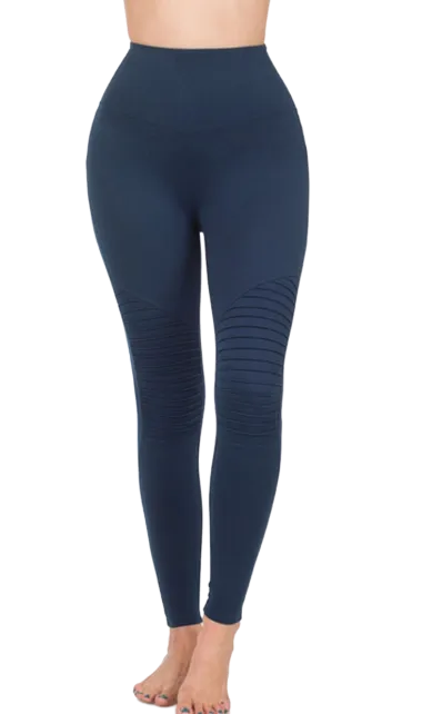 Wide-Waistband Moto Leggings