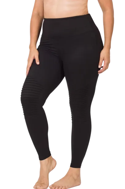Wide-Waistband Moto Leggings