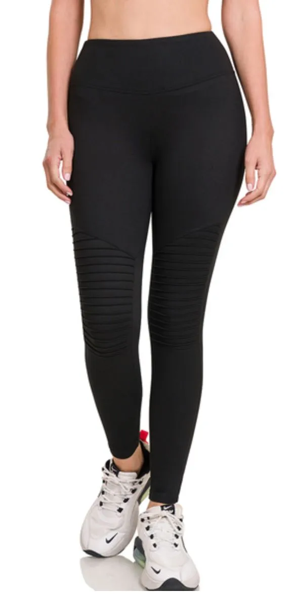 Wide-Waistband Moto Leggings