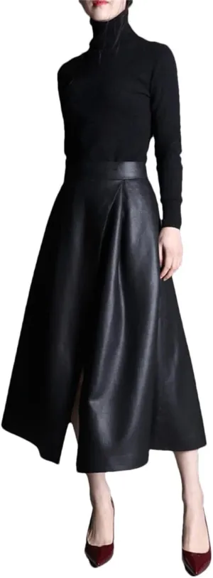 Women Autumn Midi Leather Skirt Long Skirts for Women Spring Summer Ladies Solid Skirt