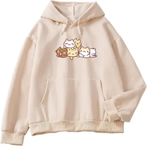 Women Cute cat Sweatshirt Oversized kawaii animal Print Hoodies Long Sleeve pullover Cotton Aesthetics Sweater Girl