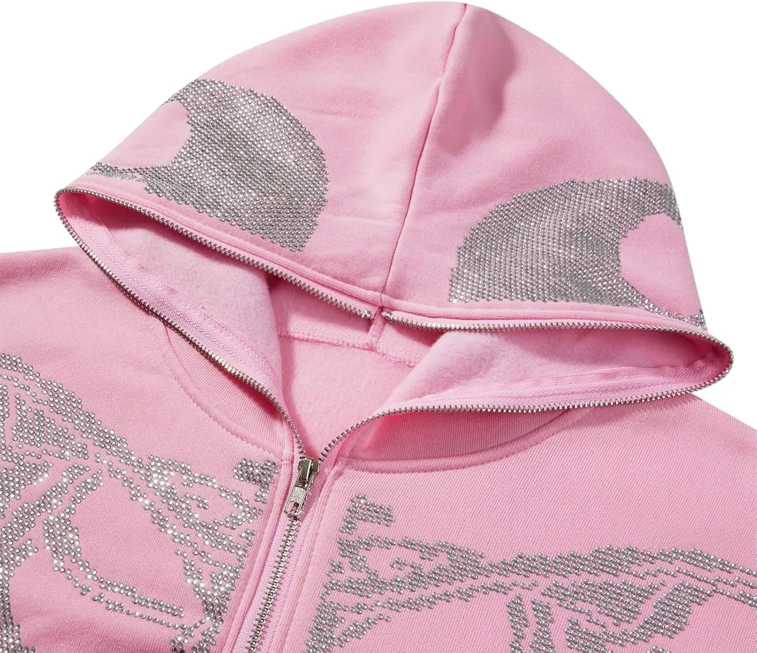 Women Men Zip Up Oversize Hoodie Gothic Skeleton Butterfly Rhinestones Graphic Sweatshirt Jacket Pullover Cardigan Streetwear