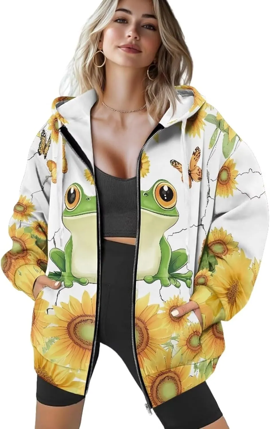 Women Oversized Hoodies Zip Up Sweatshirt Fall Clothes Hooded Sweater Fall Winter Jacket for Workout, XS-XL