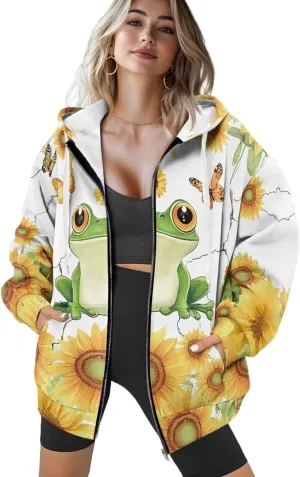 Women Oversized Hoodies Zip Up Sweatshirt Fall Clothes Hooded Sweater Fall Winter Jacket for Workout, XS-XL