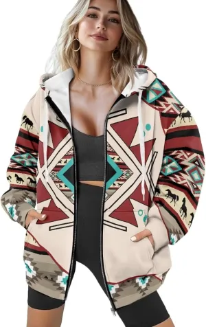 Women Oversized Hoodies Zip Up Sweatshirt Fall Clothes Hooded Sweater Fall Winter Jacket for Workout, XS-XL