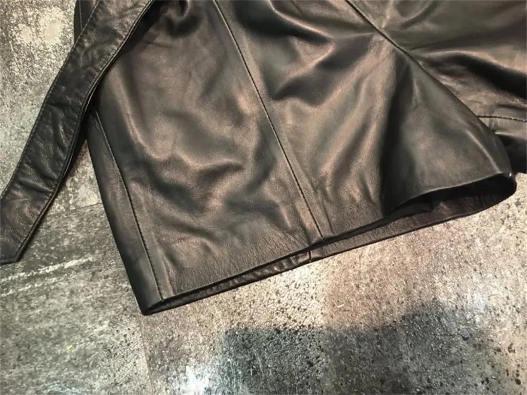 Women Real Sheepskin Sashes Elastic High Waist Wide Leg Shorts A-Line Loose Fit Genuine Leather Hot Pants