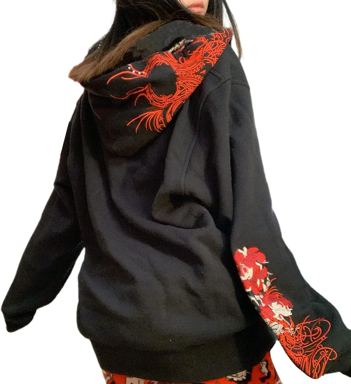 Women Y2K Skull Hoodie Graphic Zip Up Grunge Aesthetic Hoodies Casual Vintage Oversized Sweatshirt Harajuku Jacket