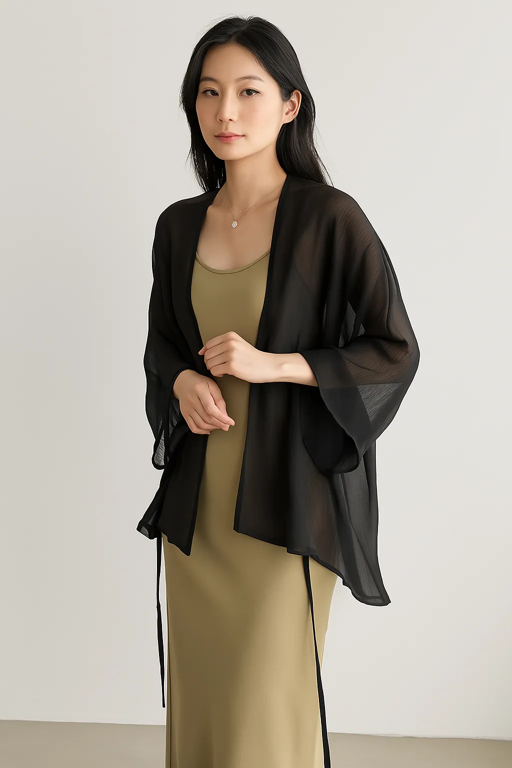 Womens Cardigan  Sheer Lightweight Fabric  Loose Fit  Long Sleeve Open Front