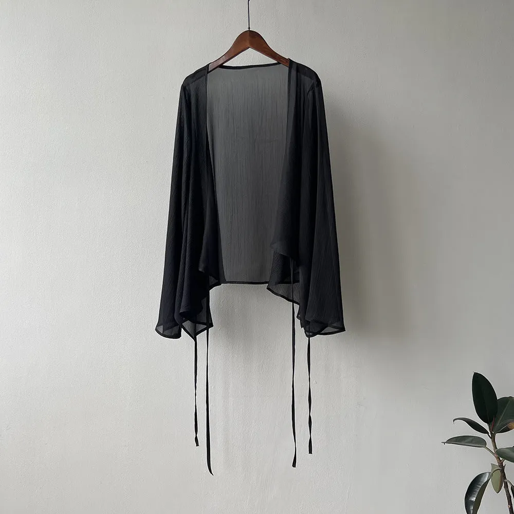 Womens Cardigan  Sheer Lightweight Fabric  Loose Fit  Long Sleeve Open Front