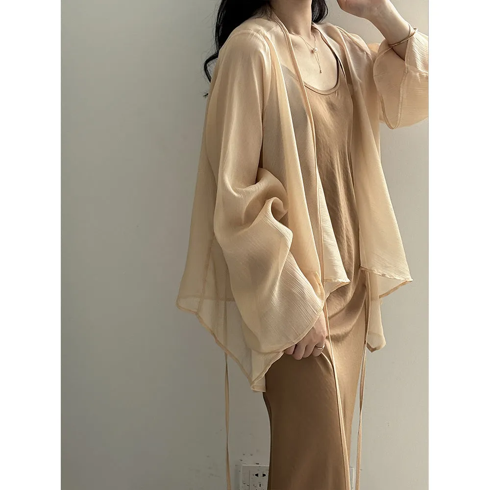 Womens Cardigan  Sheer Lightweight Fabric  Loose Fit  Long Sleeve Open Front