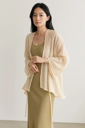 Womens Cardigan  Sheer Lightweight Fabric  Loose Fit  Long Sleeve Open Front