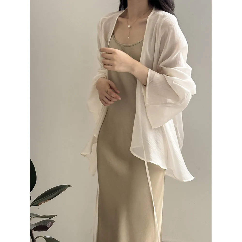 Womens Cardigan  Sheer Lightweight Fabric  Loose Fit  Long Sleeve Open Front