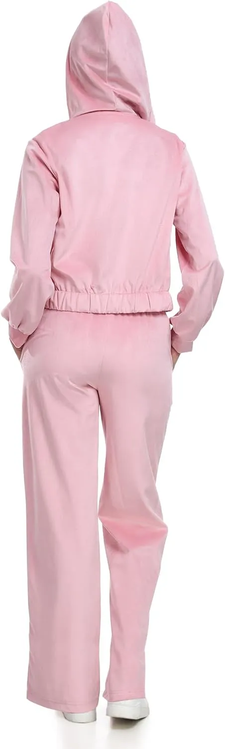 Womens Casual Velour Tracksuit Set Fall Sweatsuits 2 Piece Outfits Lounge Sets Full Zipper Hoodie Wide Leg Pants Set