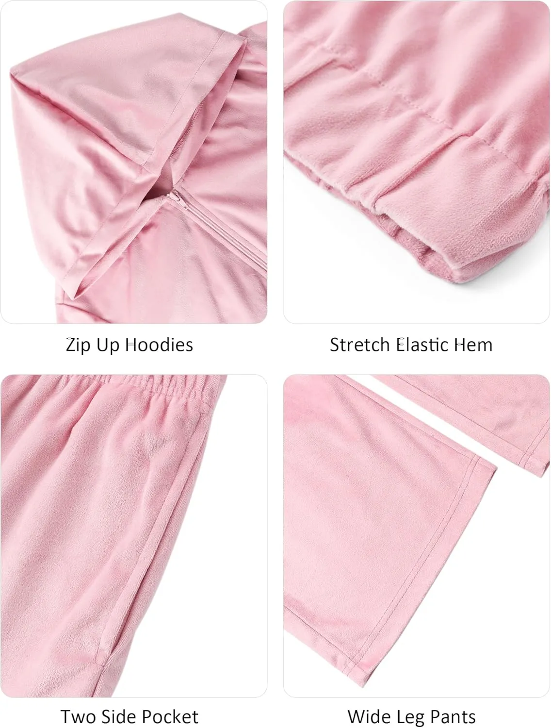 Womens Casual Velour Tracksuit Set Fall Sweatsuits 2 Piece Outfits Lounge Sets Full Zipper Hoodie Wide Leg Pants Set