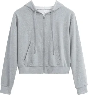 Women's Cropped Zip Up Hoodie Casual Long Sleeve Workout Hooded Sweatshirt Coat