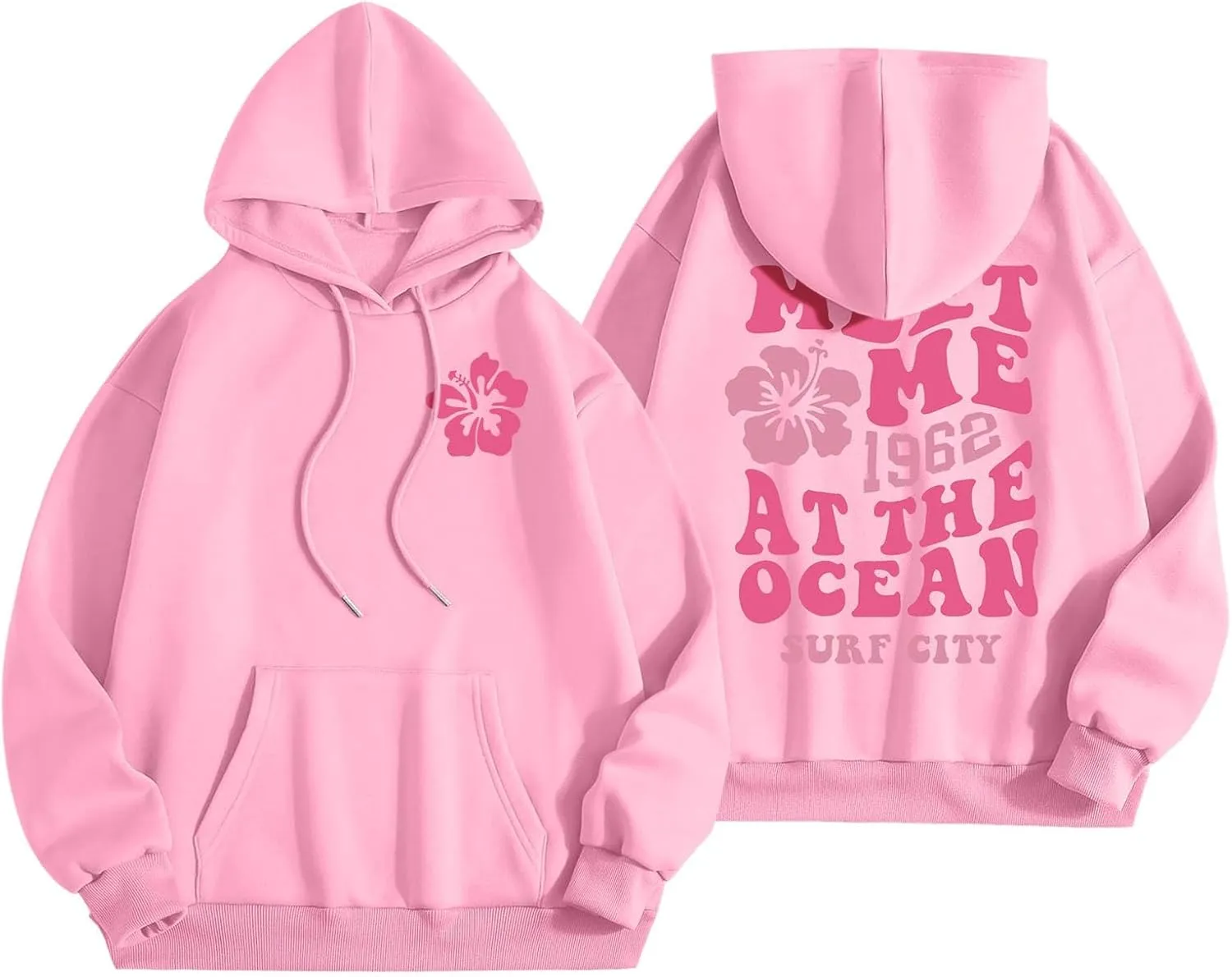 Womens Hoodies Oversized Casual Sweatshirt Cute Y2K Long Sleeve Pullover with Drawstring Preppy Teen Girls Workout, X-Large, 017-pink